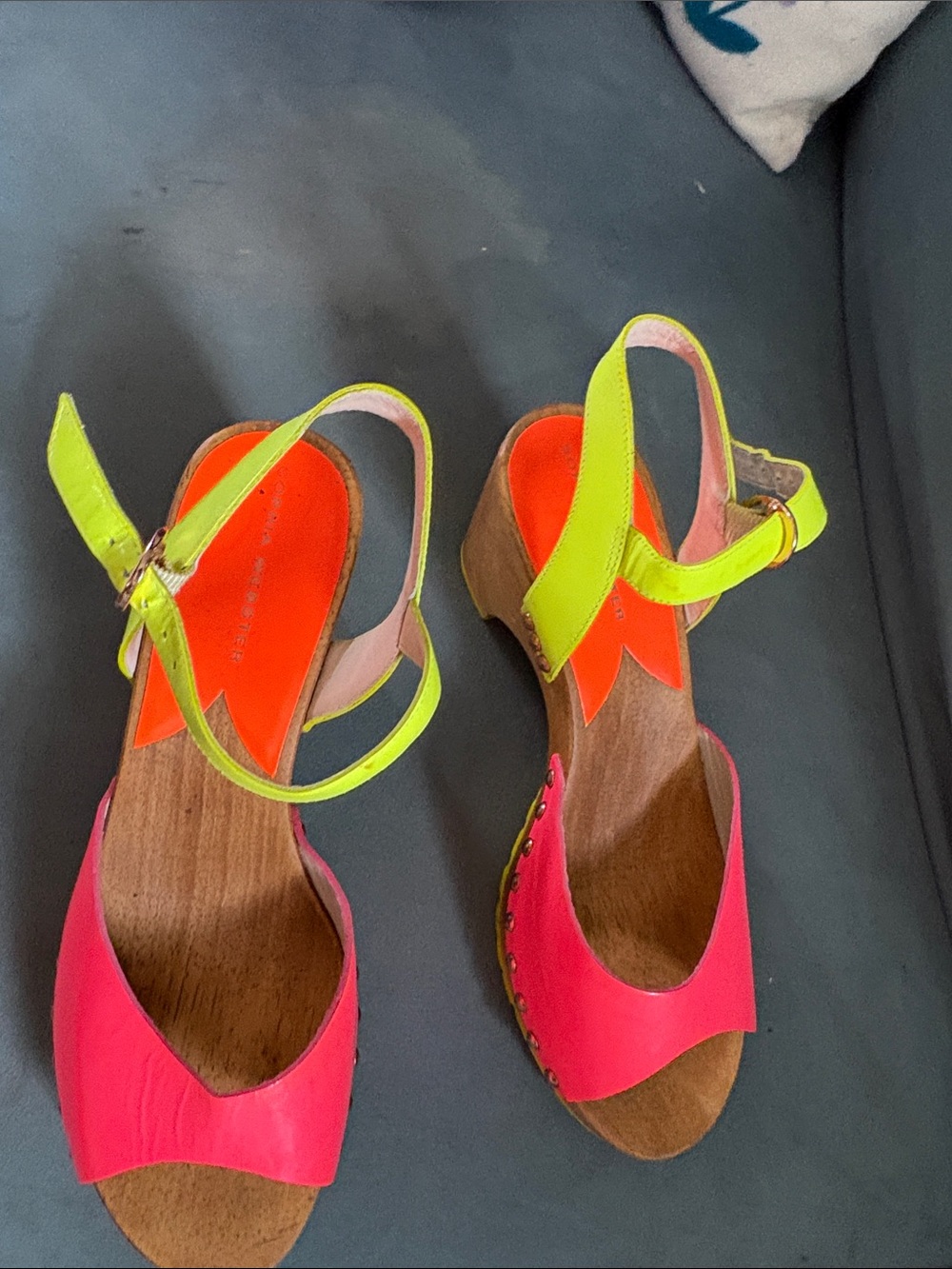Sophia Webster Neon Pink and Lime Green Platform Clog Sandals - Picture 3 of 6